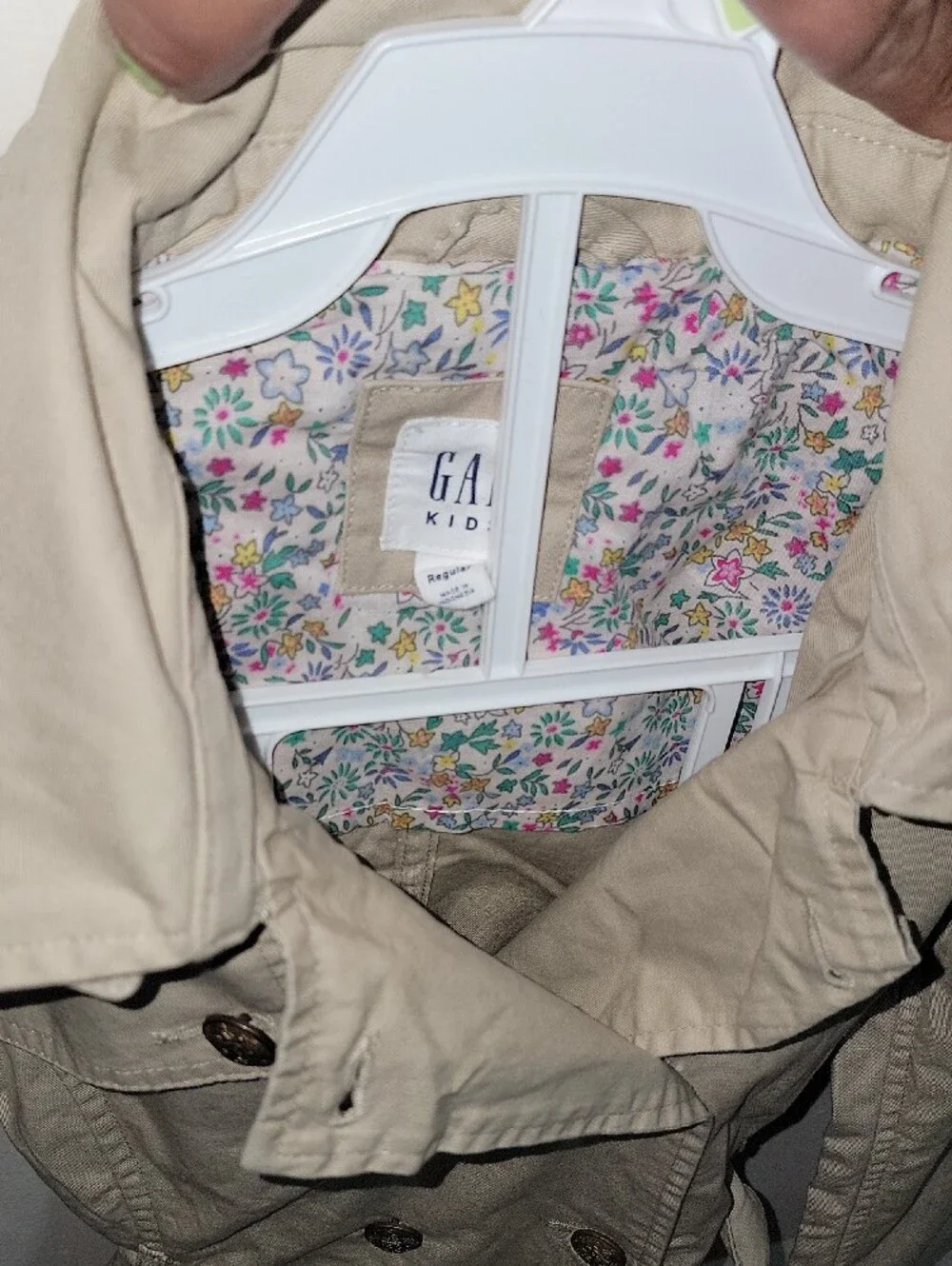 GAP Girls Size L Beige Double-Breasted Trench Coat with Floral Lining